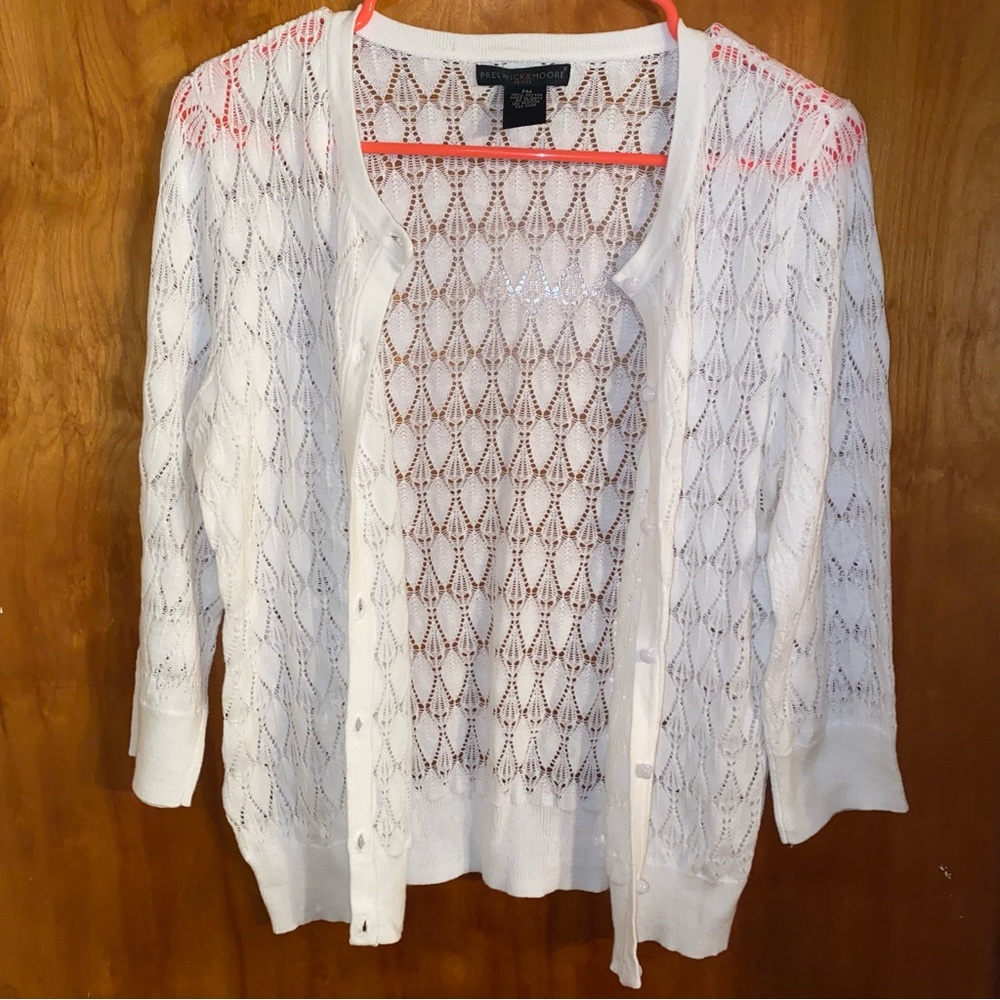 PRESWICK & MOORE Shear Button up sweater PURE WHITE. SZ PM   NEW - Picture 5 of 5